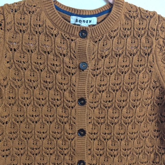 Boden Brown Crochet Cropped Cardigan Women's Sz Medium Short Sleeve Button Front - Picture 5 of 9